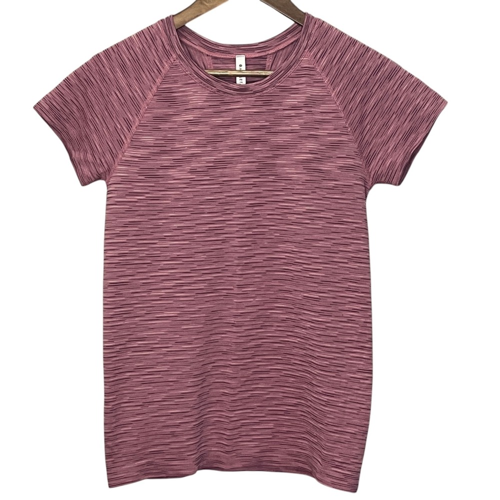 Athleta Womens Top Athletic Sport Tee Pink Grey Black Racerback Stitching Medium